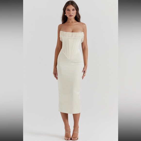 House of CB Dresses & Skirts - House of CB Nalita Vintage Cream Embellished Strapless Dress/Size M-US 6-8